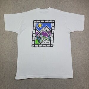 Vintage Alpine Shirt Mens Extra Large White Pocket Tee Mountain Graphic 90s USA